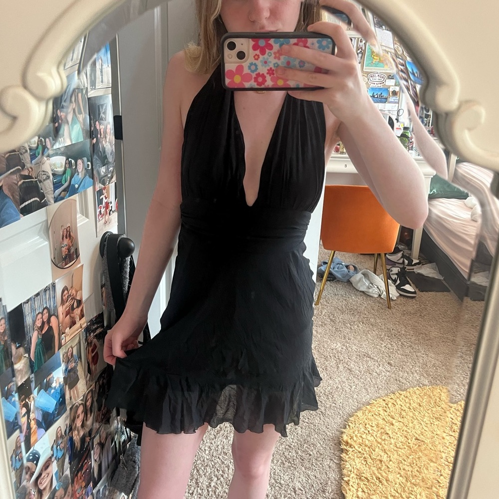 black open back dress